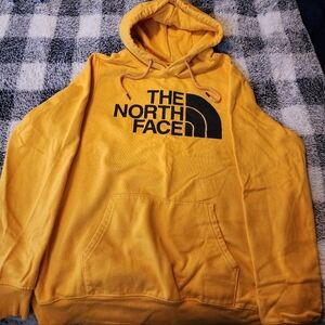 The North Face Men's Mustard Yellow Pullover Hoodie with Black Logo